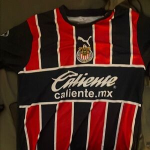 Puma Red and Black Striped Soccer Shirt